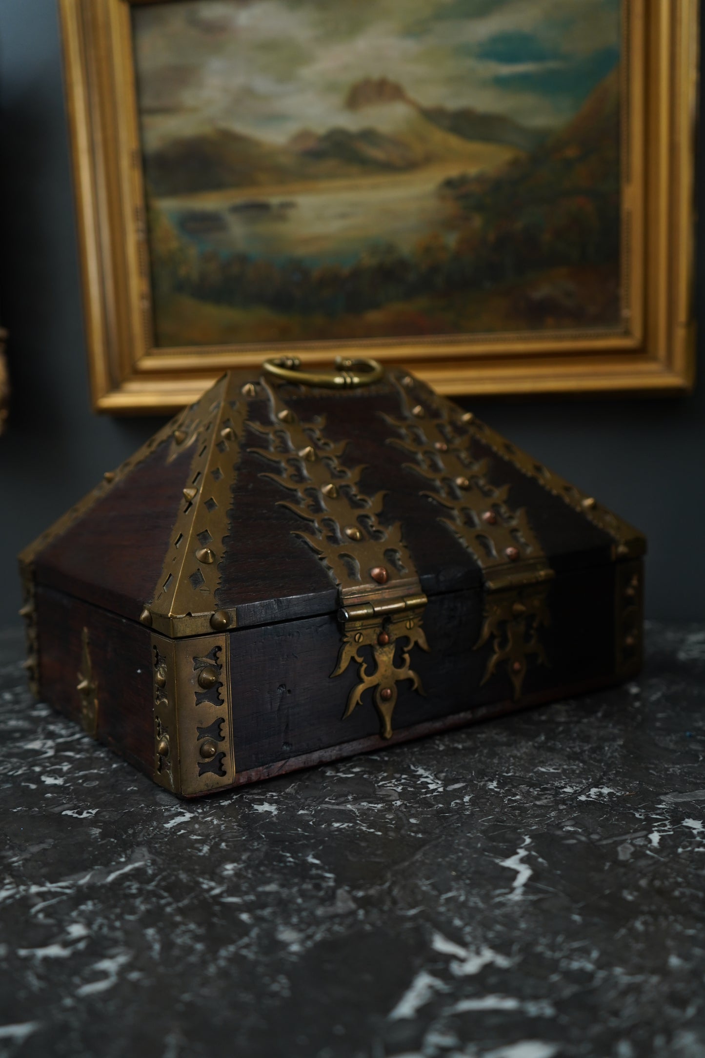Antique Anglo-Indian Brass Mounted Keepsake Box | 19th Century Rosewood Storage Chest