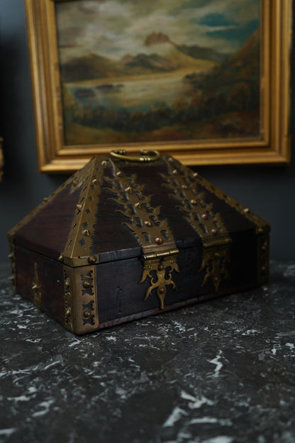 Antique Anglo-Indian Brass Mounted Keepsake Box | 19th Century Rosewood Storage Chest