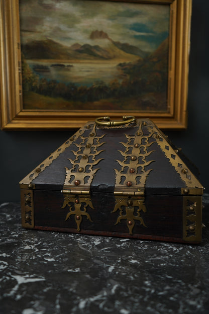 Antique Anglo-Indian Brass Mounted Keepsake Box | 19th Century Rosewood Storage Chest