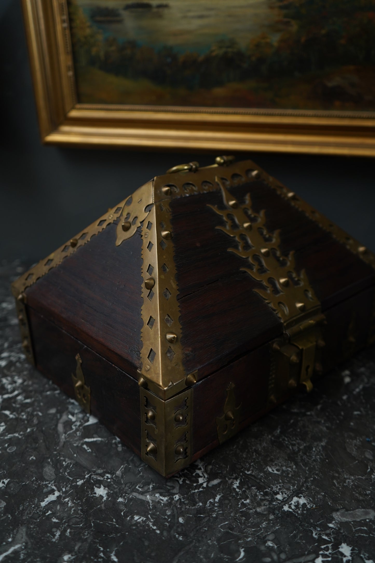 Antique Anglo-Indian Brass Mounted Keepsake Box | 19th Century Rosewood Storage Chest