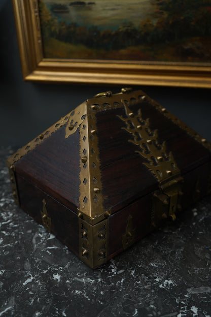 Antique Anglo-Indian Brass Mounted Keepsake Box | 19th Century Rosewood Storage Chest