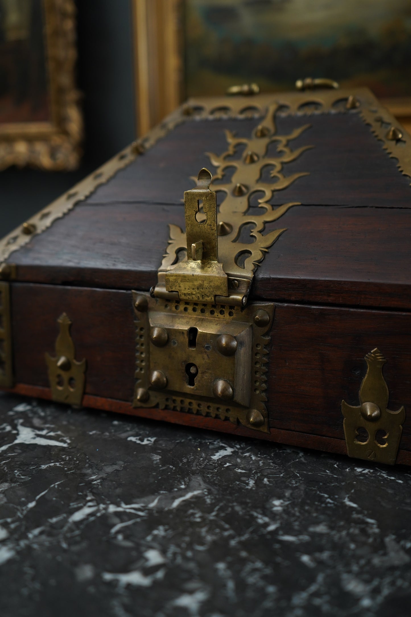 Antique Anglo-Indian Brass Mounted Keepsake Box | 19th Century Rosewood Storage Chest