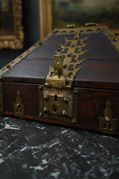 Antique Anglo-Indian Brass Mounted Keepsake Box | 19th Century Rosewood Storage Chest
