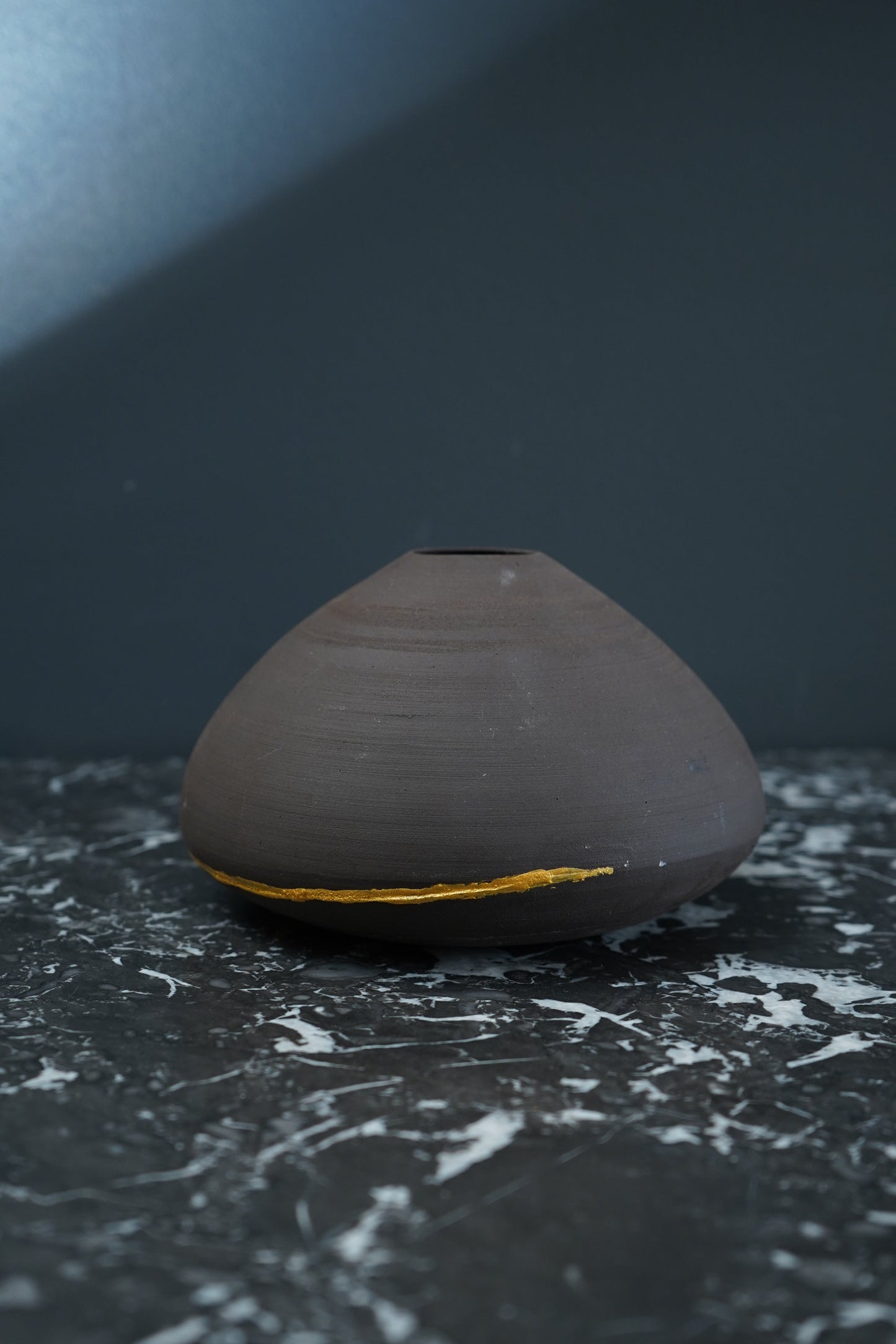 Studio Pottery Vase with Kintsugi-Style Gilded Repair | Signed by Artist, Organic Modern Form