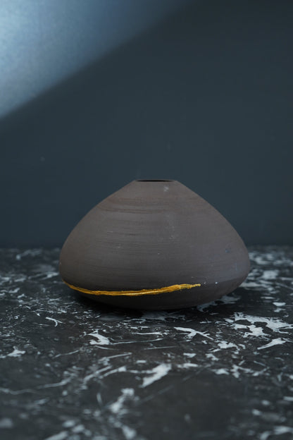 Studio Pottery Vase with Kintsugi-Style Gilded Repair | Signed by Artist, Organic Modern Form