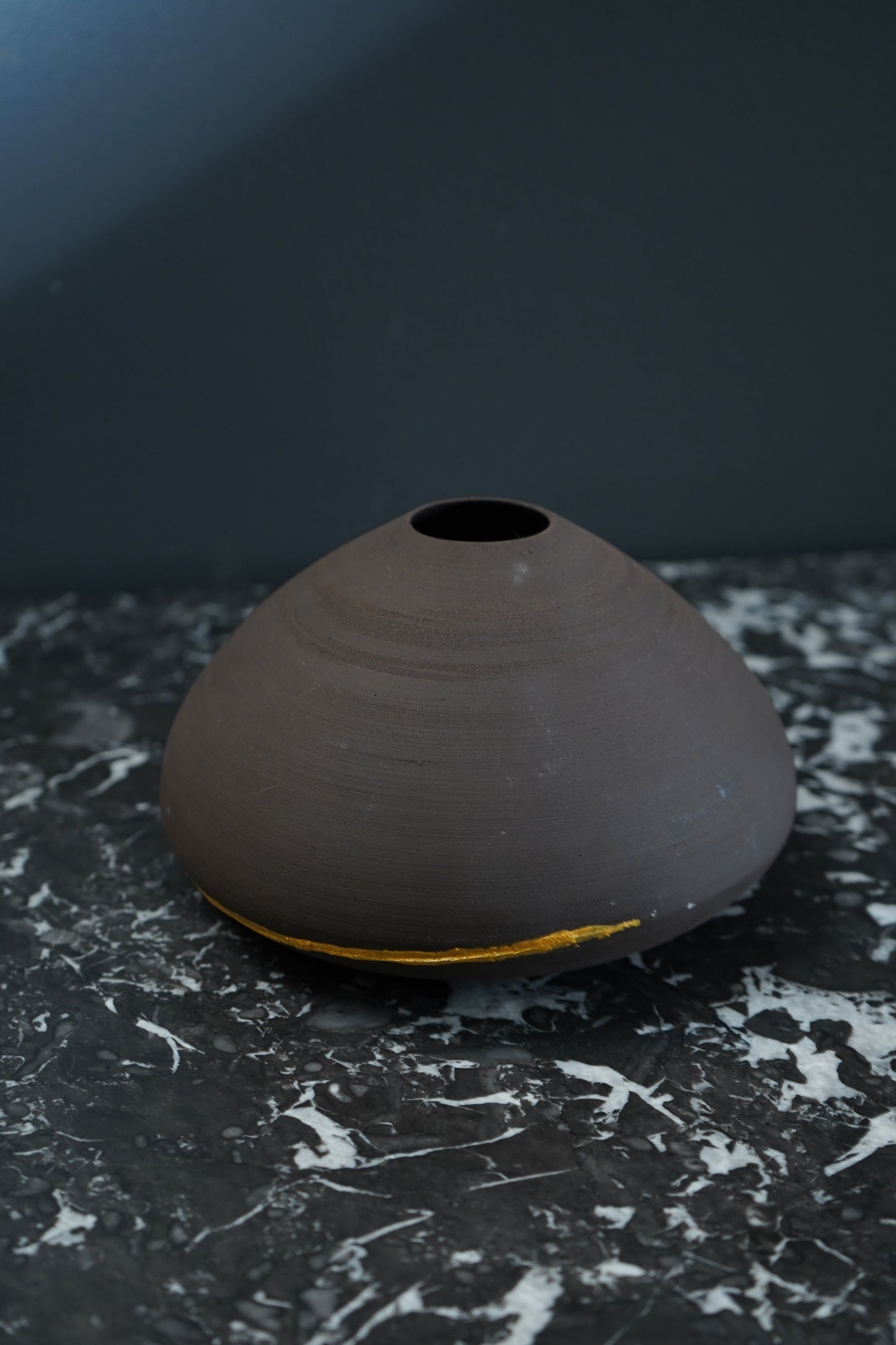 Studio Pottery Vase with Kintsugi-Style Gilded Repair | Signed by Artist, Organic Modern Form