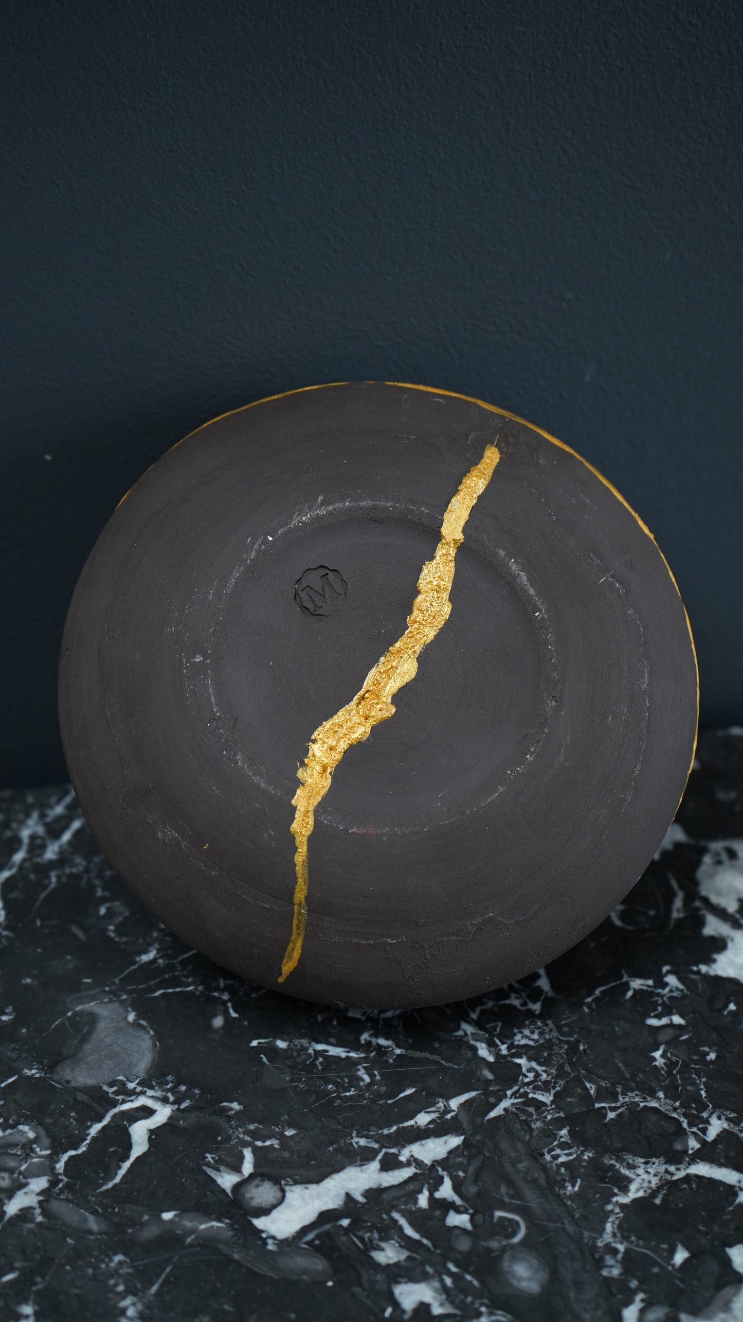 Studio Pottery Vase with Kintsugi-Style Gilded Repair | Signed by Artist, Organic Modern Form