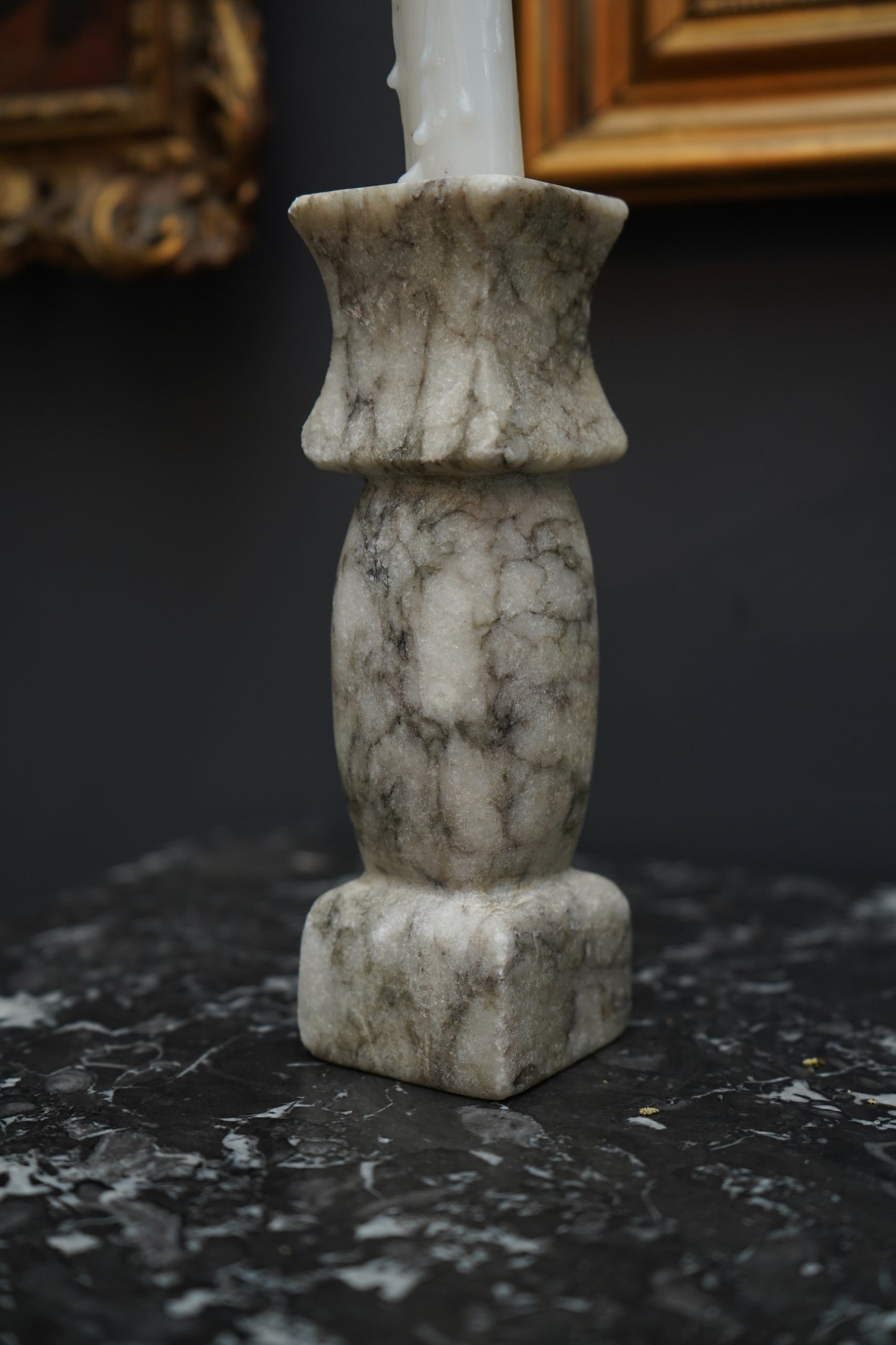 Vintage Italian Carrara Marble Candlestick Holder, Hand-Carved Stone Candle Holder