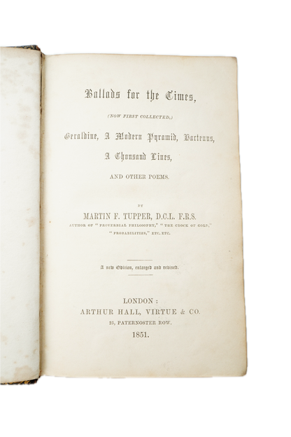 1851 Martin Tupper Ballads for the Times Gilt Leather Poetry