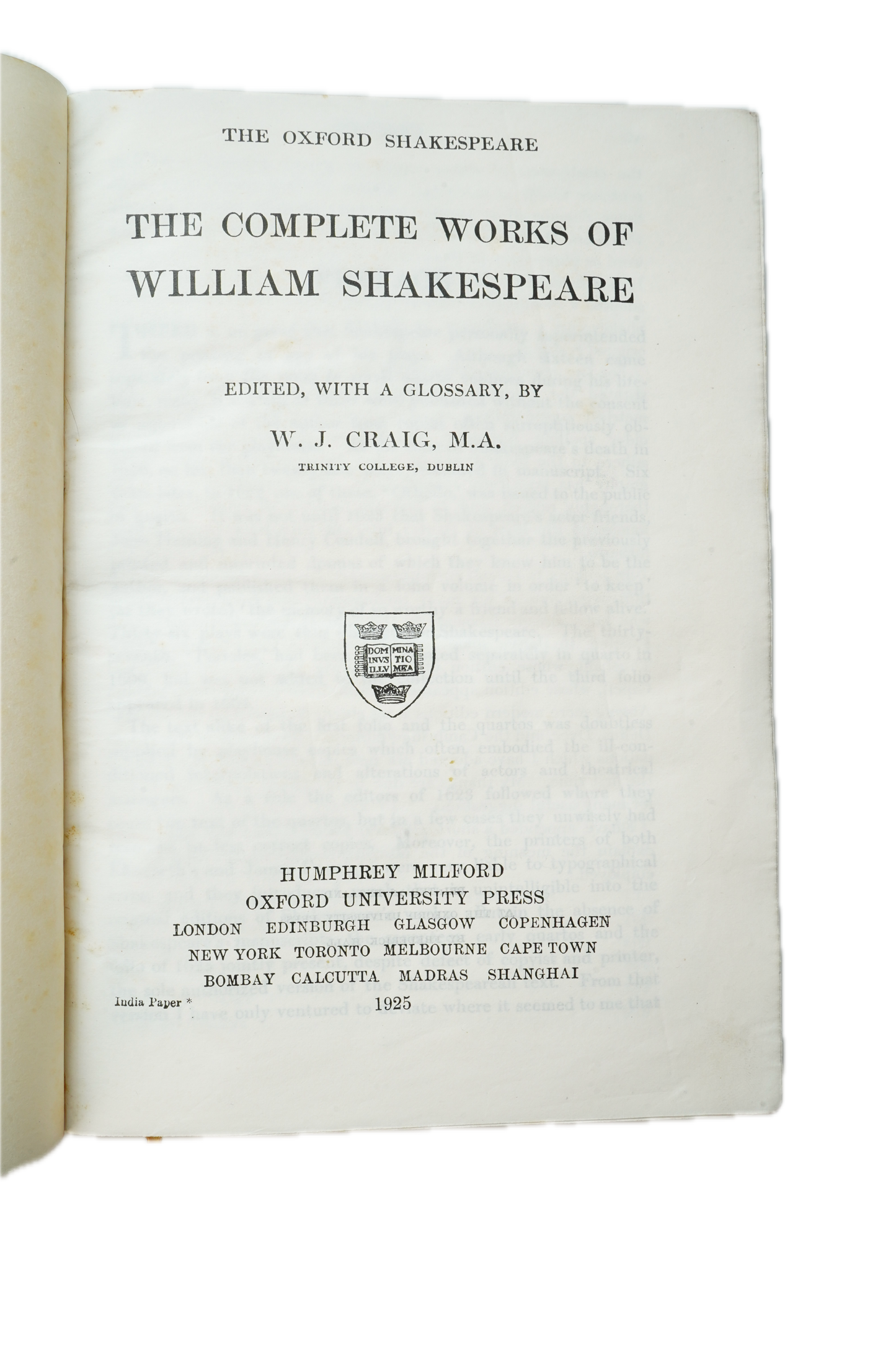 1925 Shakespeare Complete Works Oxford Full Leather