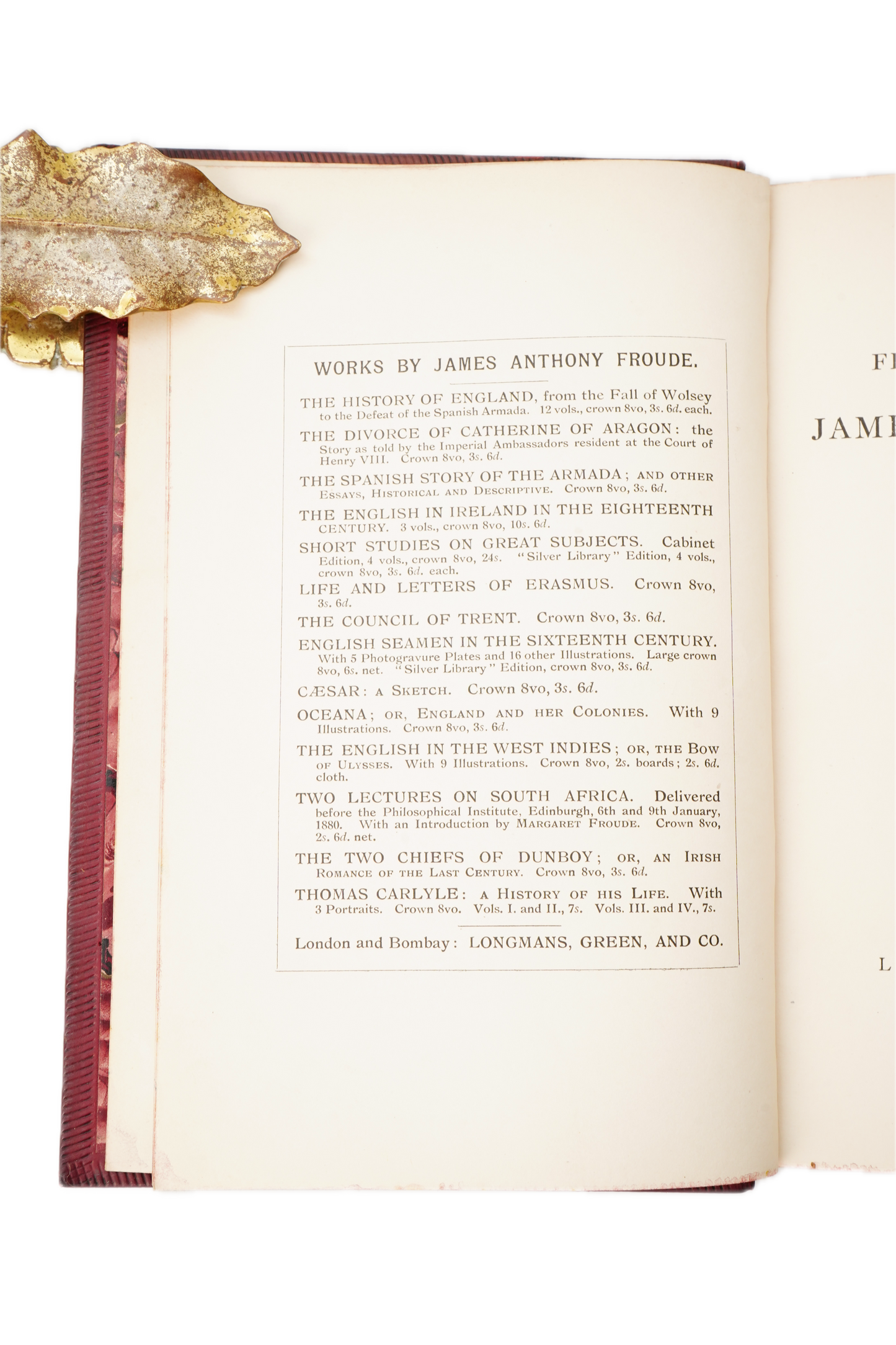 1901 Writings of James Anthony Froude Prize Binding
