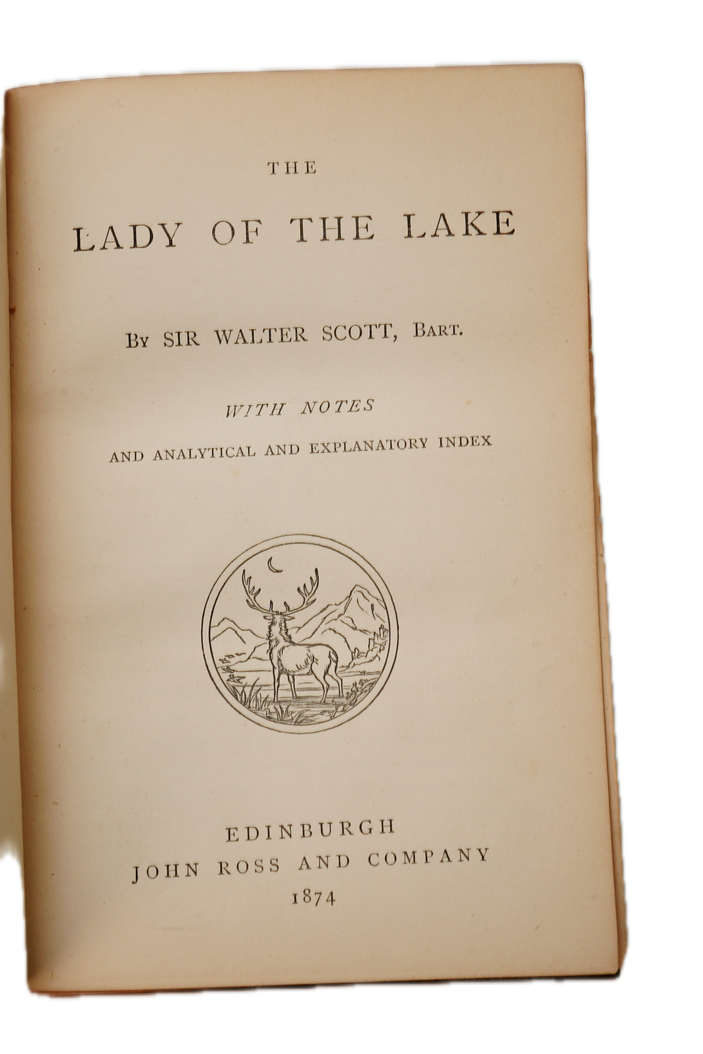 1874 Lady of the Lake Walter Scott Half Leather Wood Binding