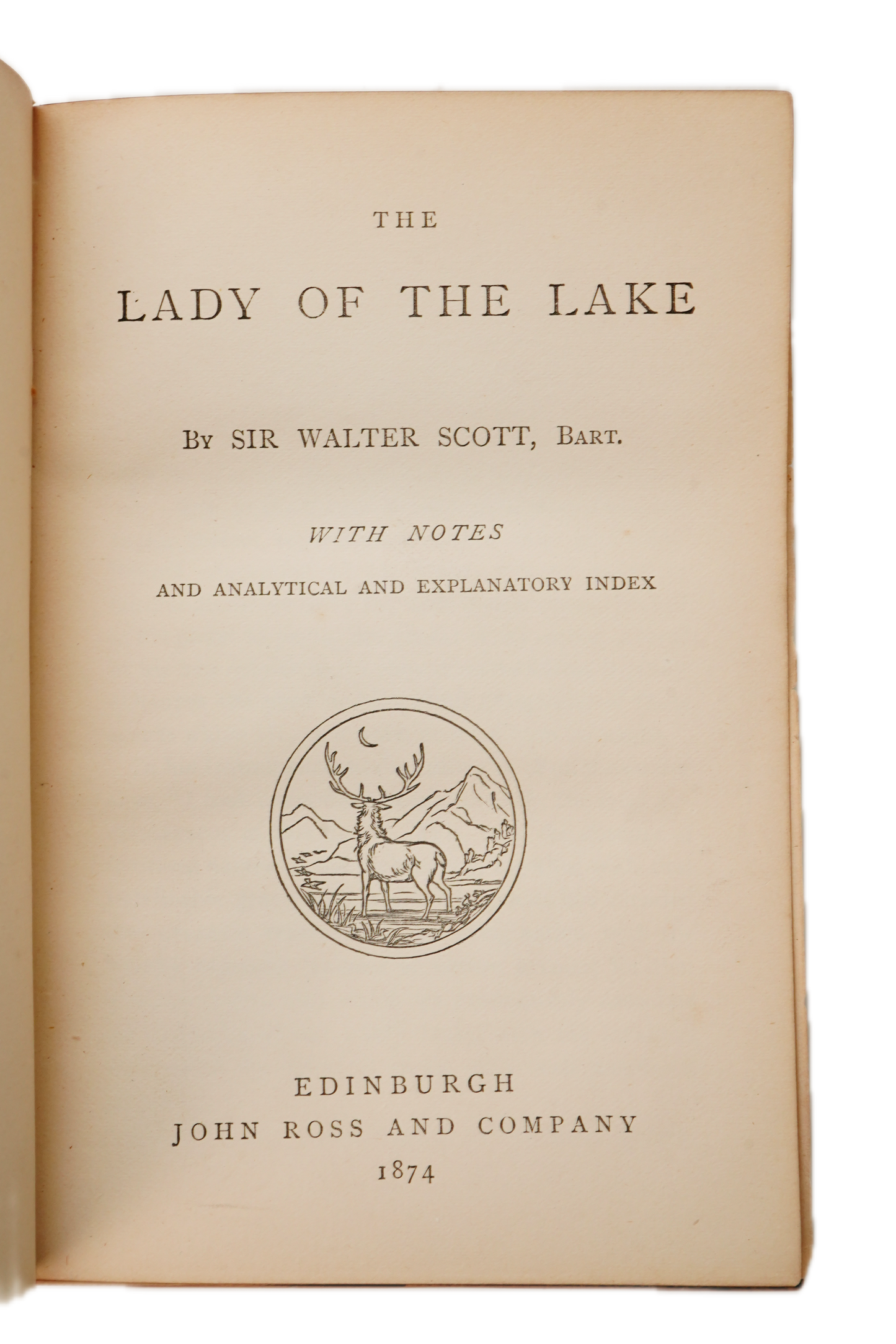 1874 Lady of the Lake Walter Scott Half Leather Wood Binding