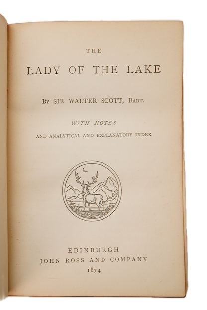 1874 Lady of the Lake Walter Scott Half Leather Wood Binding
