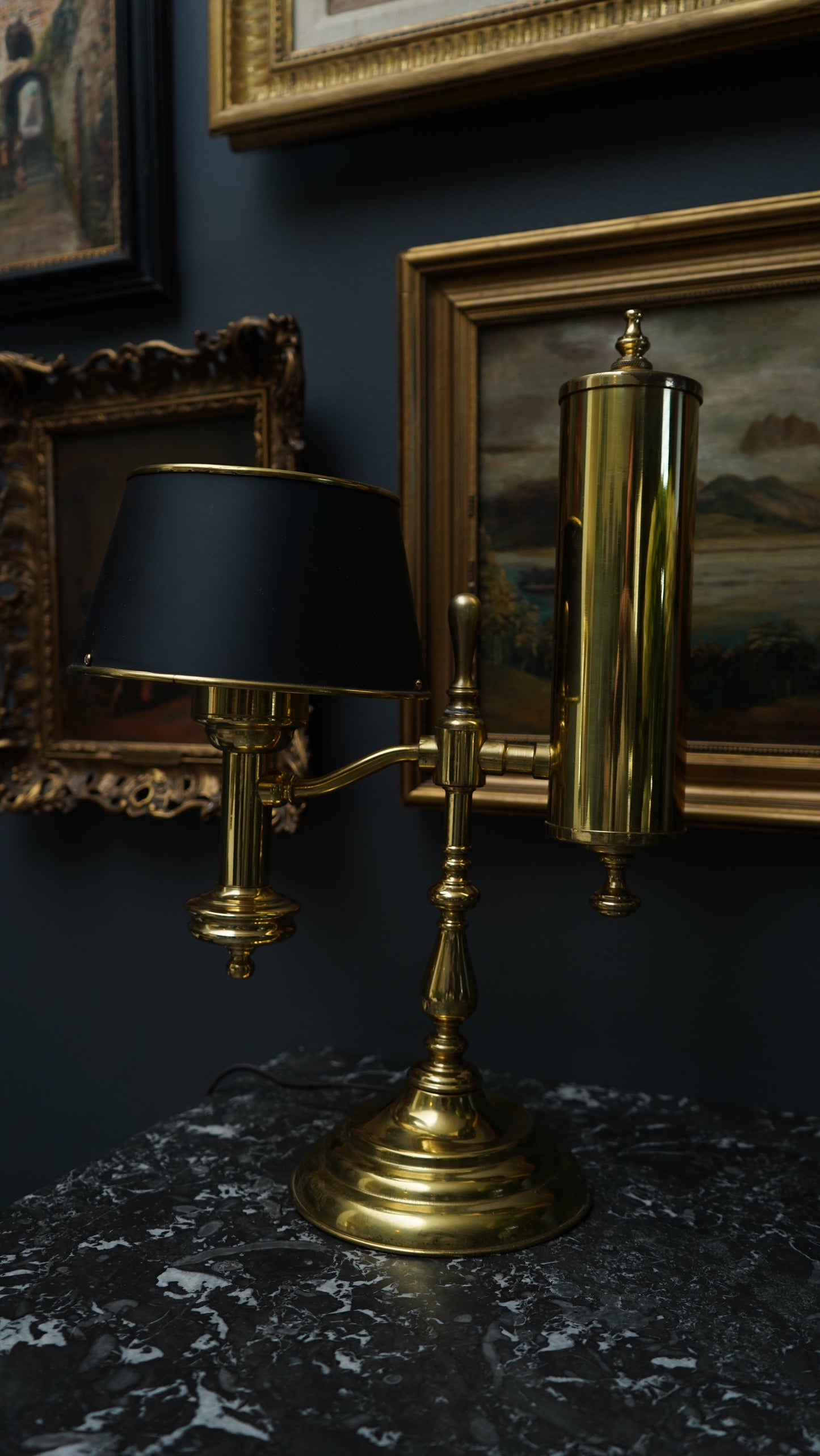 Brass Bouillotte Lamp with Black Shade
