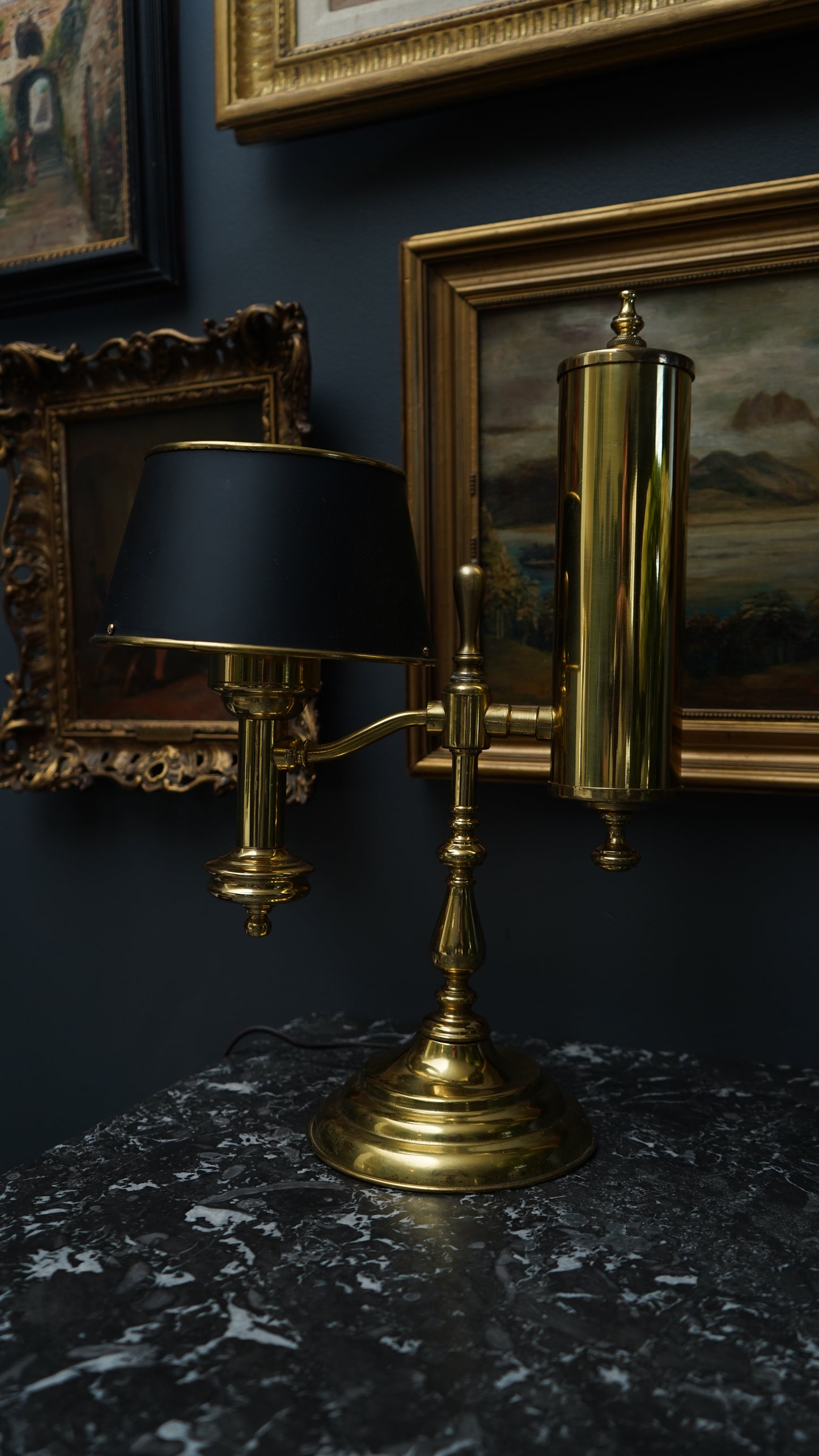 Brass Bouillotte Lamp with Black Shade