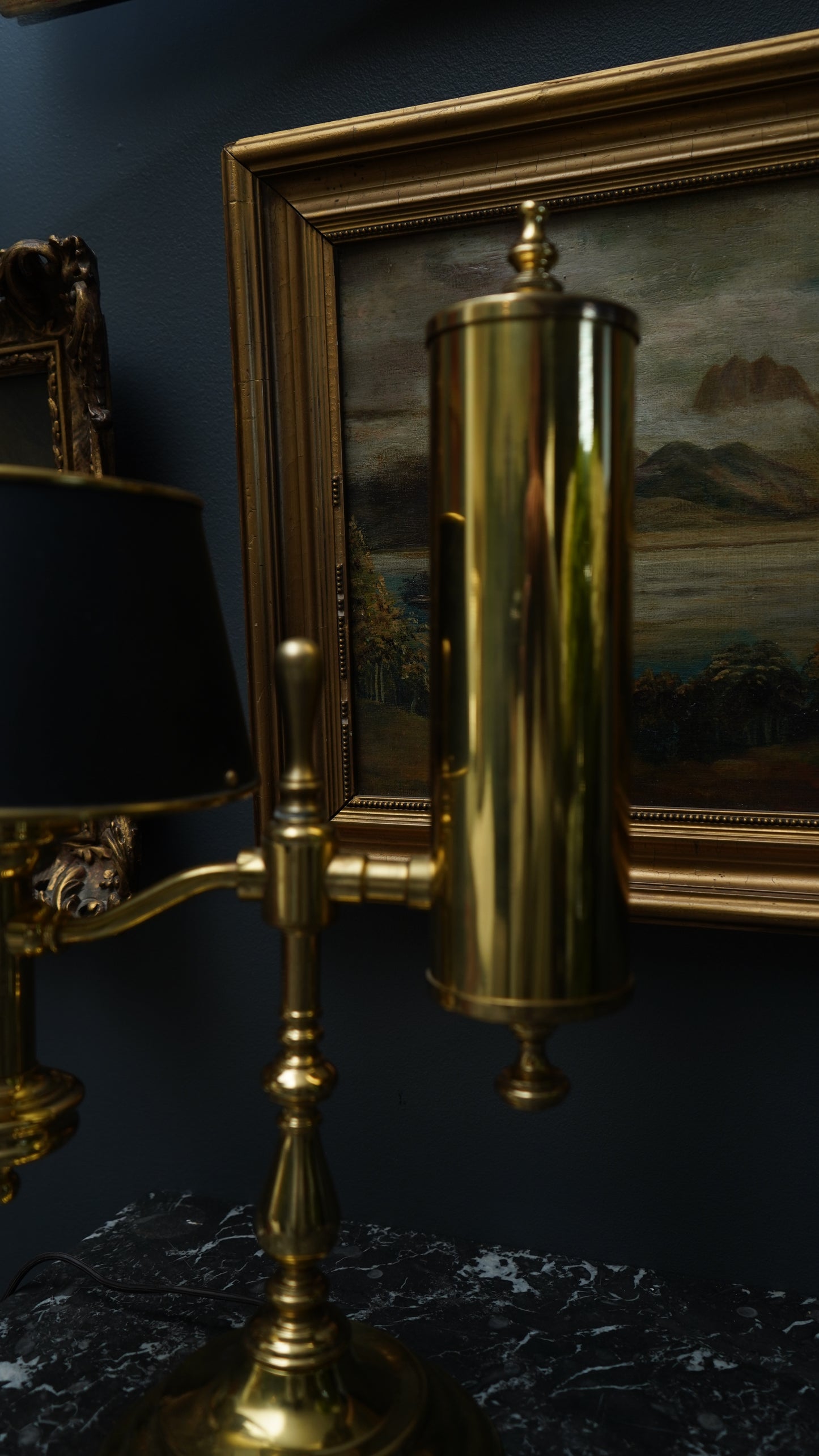 Brass Bouillotte Lamp with Black Shade