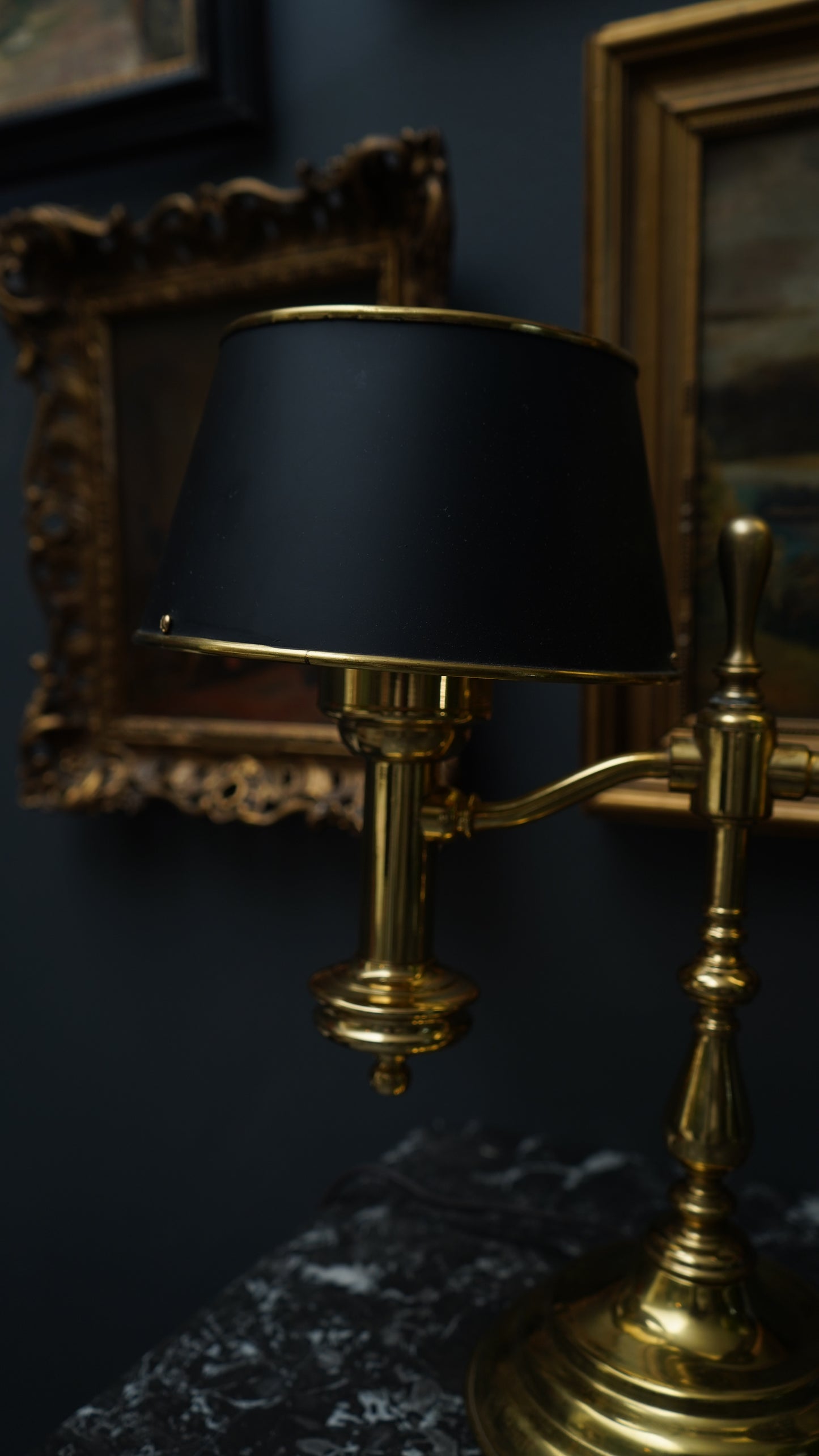 Brass Bouillotte Lamp with Black Shade