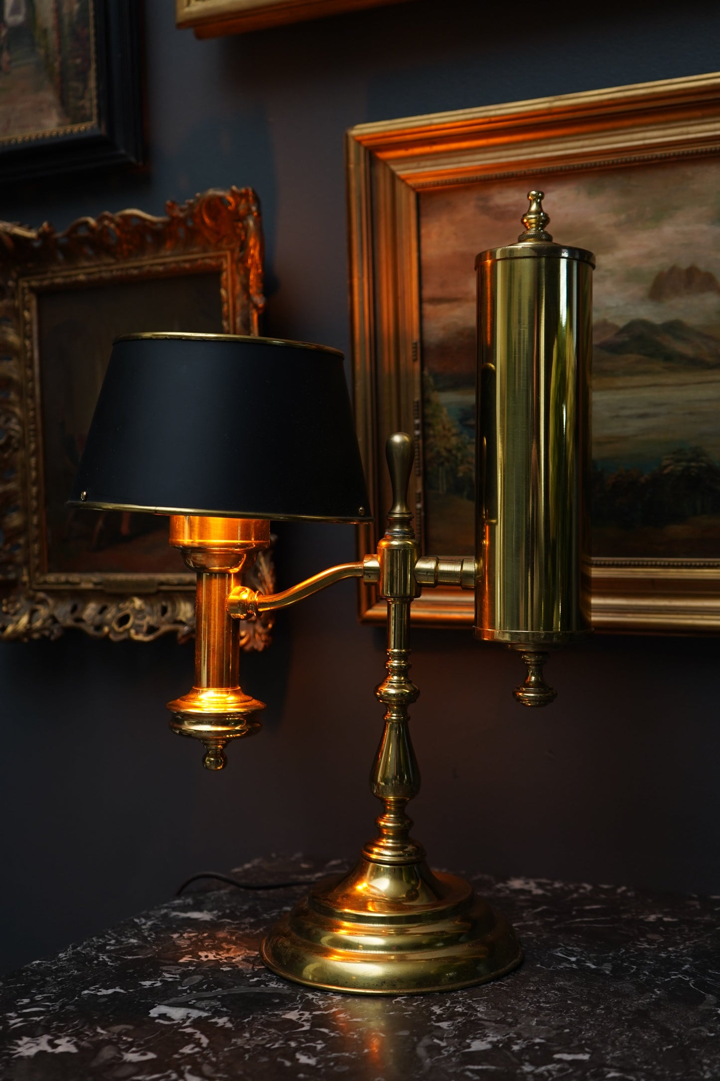 Brass Bouillotte Lamp with Black Shade