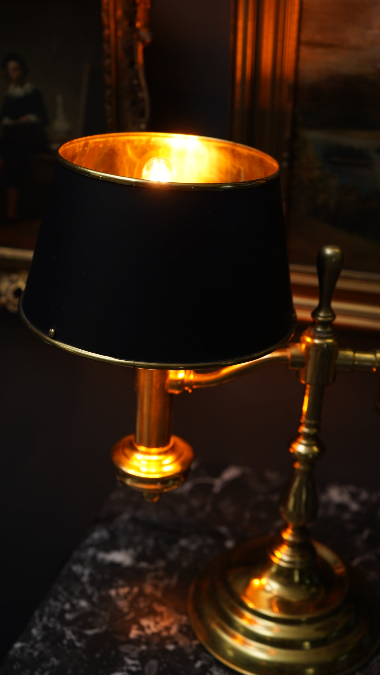 Brass Bouillotte Lamp with Black Shade