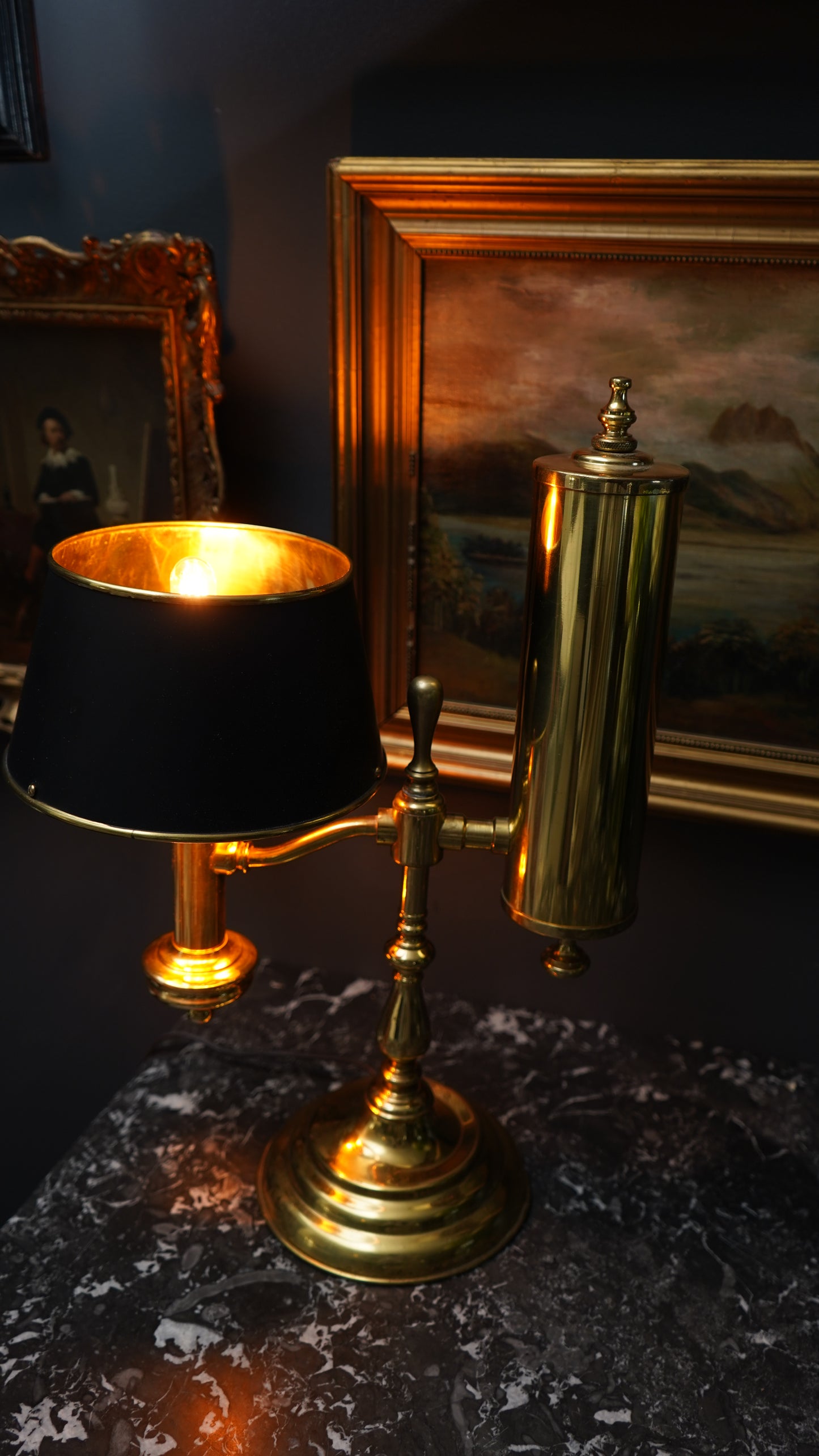 Brass Bouillotte Lamp with Black Shade