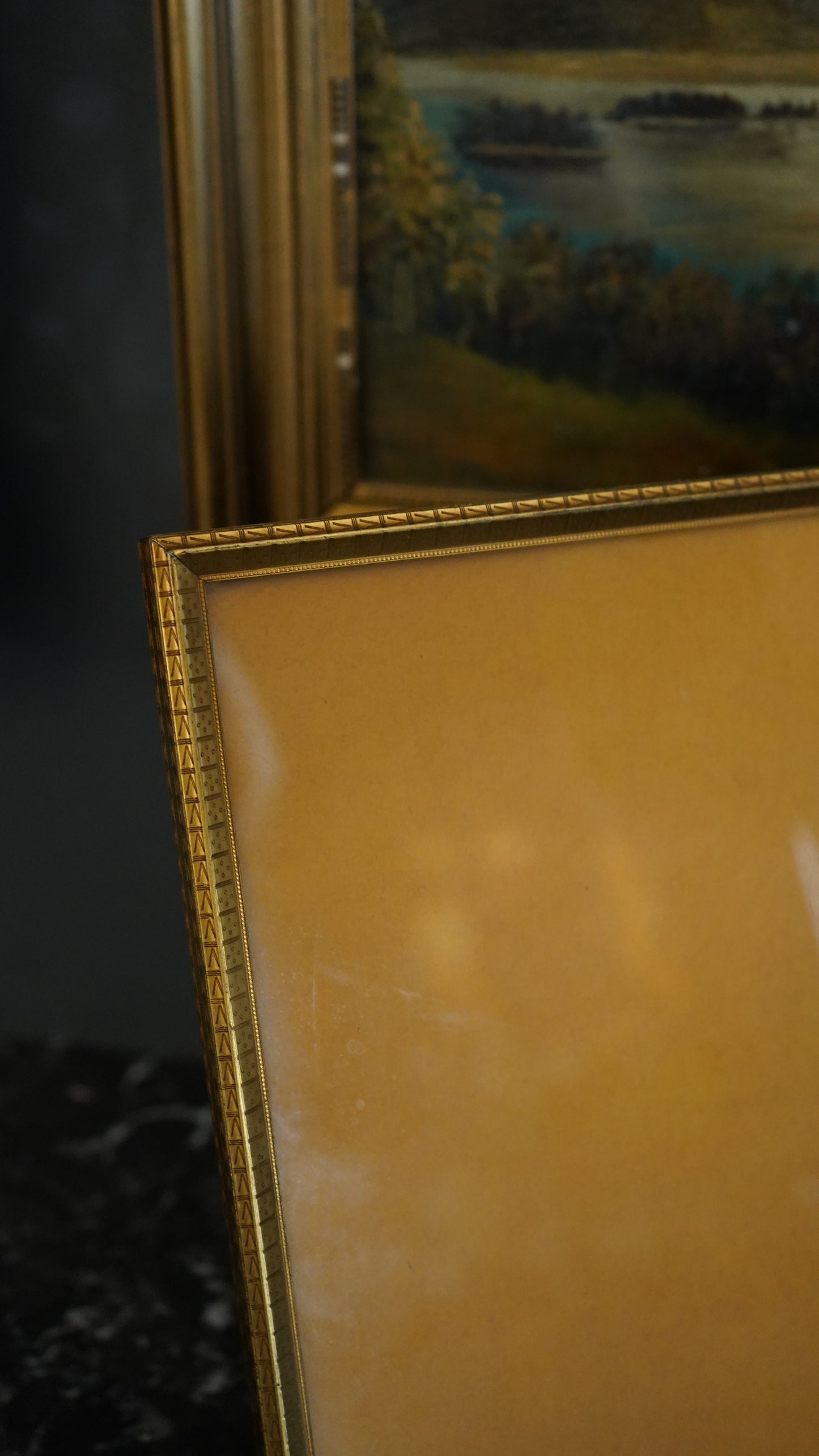 Gold Plated Picture Frame with Geometric Border | Vintage Brass Picture Frame