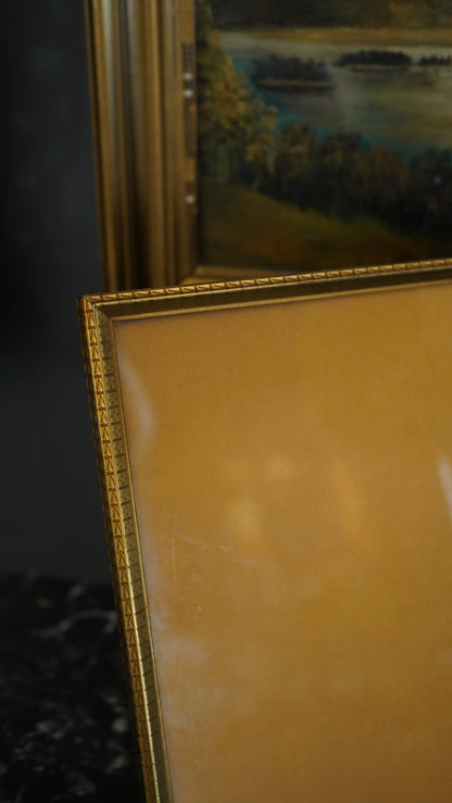 Gold Plated Picture Frame with Geometric Border | Vintage Brass Picture Frame