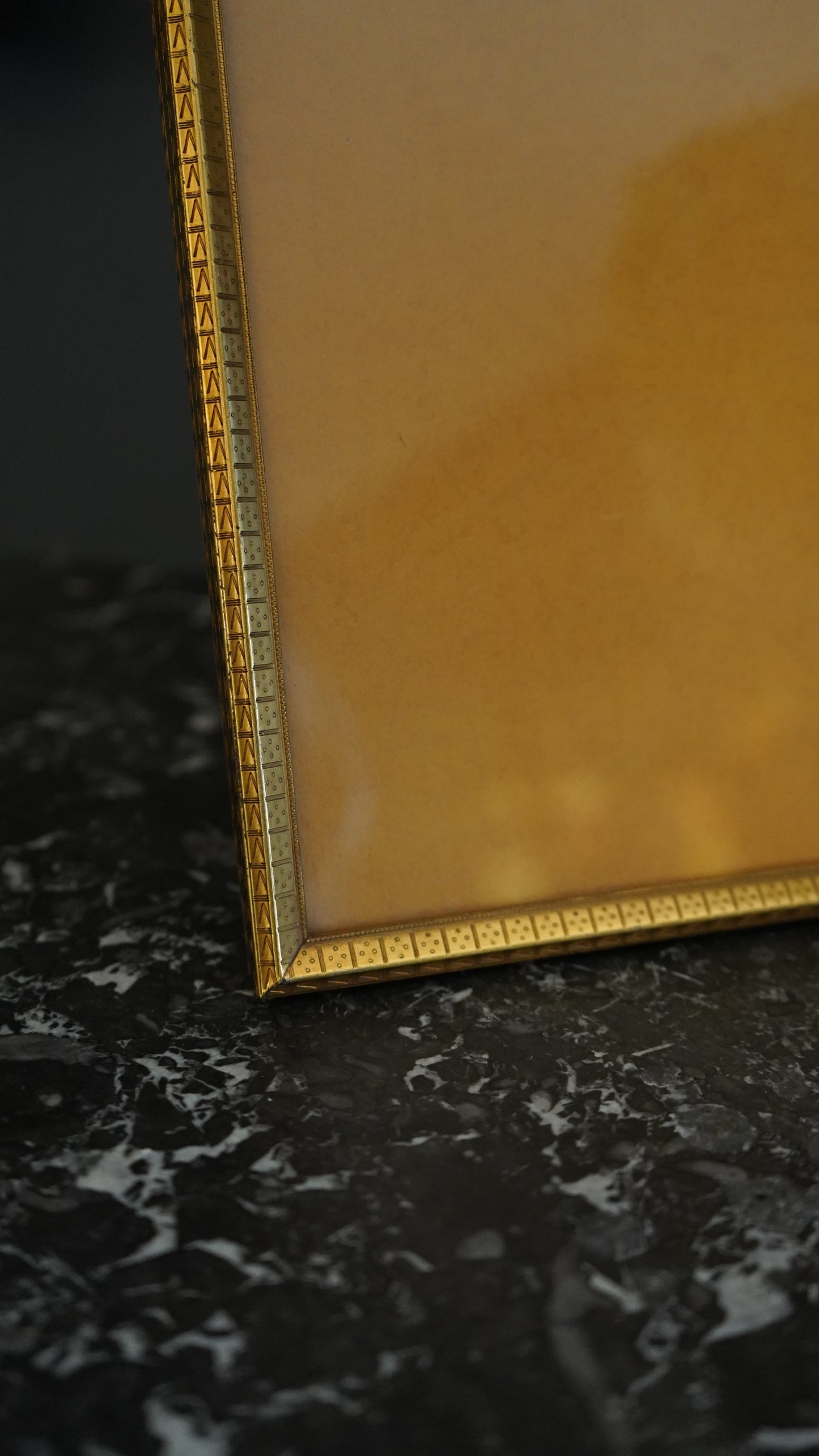 Gold Plated Picture Frame with Geometric Border | Vintage Brass Picture Frame