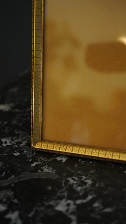 Gold Plated Picture Frame with Geometric Border | Vintage Brass Picture Frame