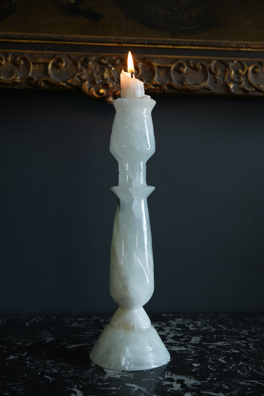 Mid-Century White Onyx Candlestick Holder