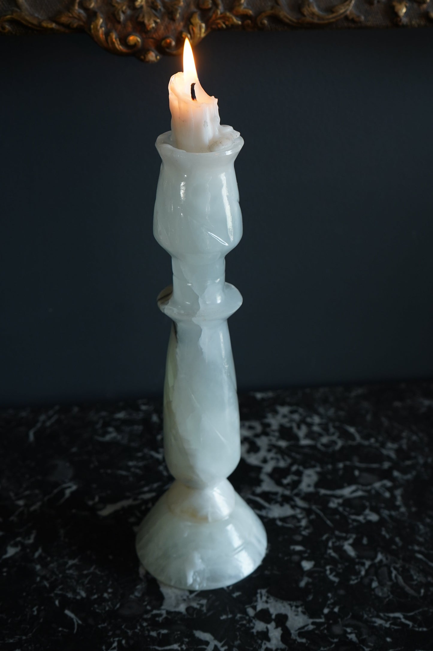 Mid-Century White Onyx Candlestick Holder
