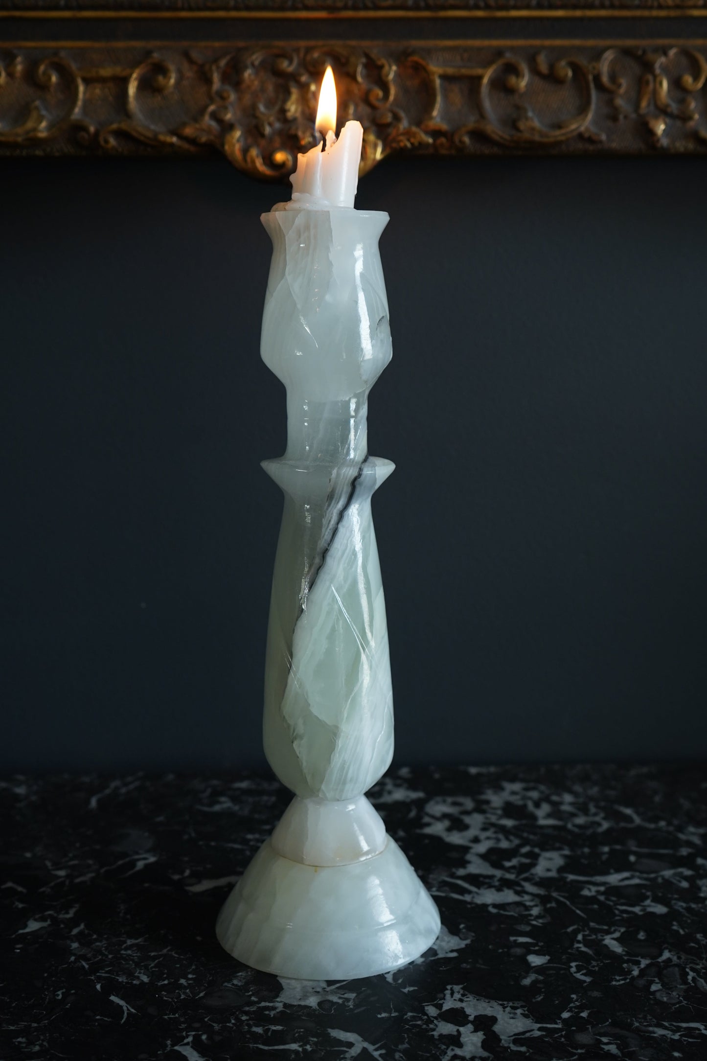 Mid-Century White Onyx Candlestick Holder