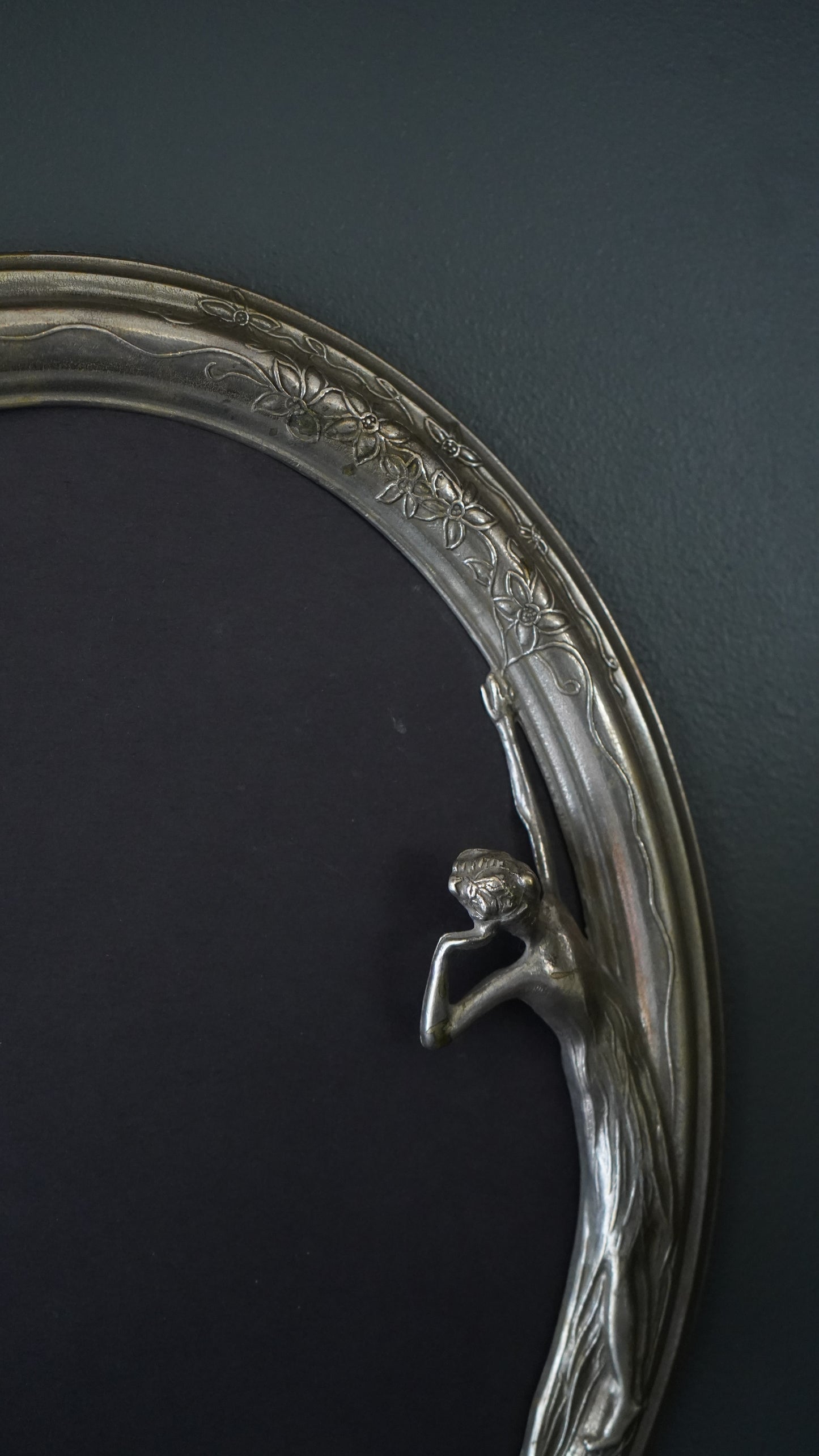 Art Nouveau Silver Plated Oval Frame with Lady and Floral Motif, Circa 1900