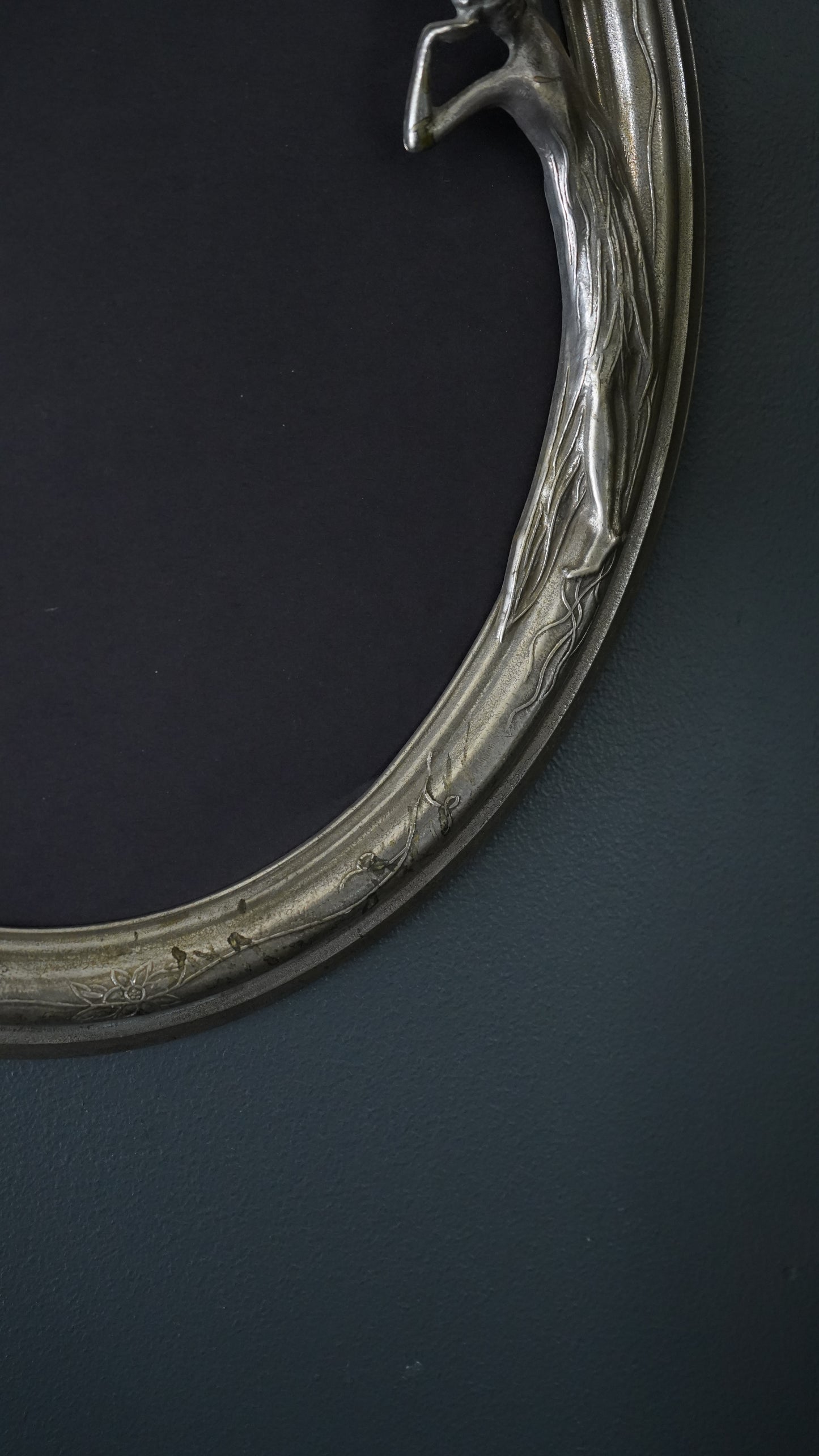 Art Nouveau Silver Plated Oval Frame with Lady and Floral Motif, Circa 1900