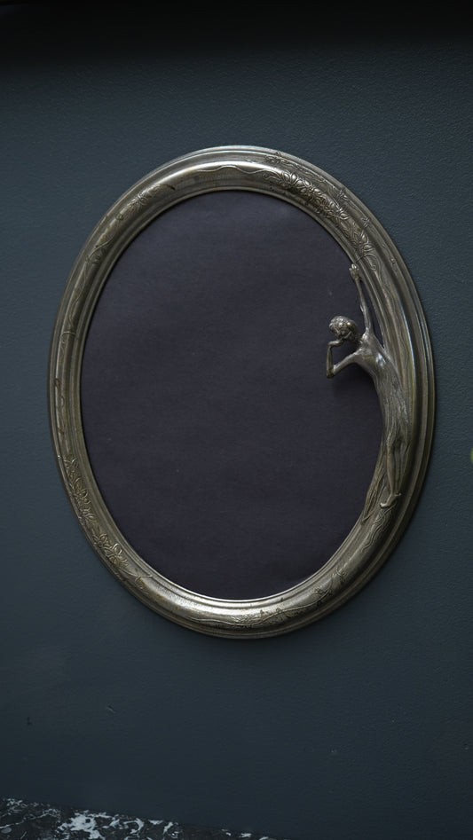 Art Nouveau Silver Plated Oval Frame with Lady and Floral Motif, Circa 1900