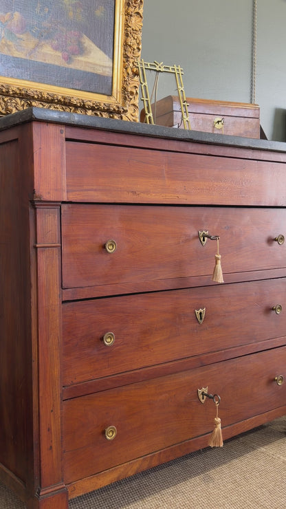 Antique French Empire Walnut Commode with Marble Top