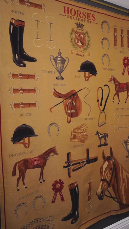 Large Equestrian Wall Tapestry – Horses Equipment Jacquard, European Made NEW