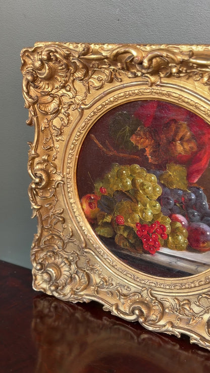 Antique Fruit Still Life Oil Painting, Gilt Frame, Late 1800s