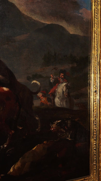 18th Century French Stag Hunt Oil Painting, Fontainebleau Tradition