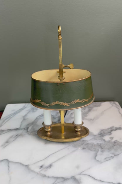 French Bouillotte Lamp with Green Tole Shade