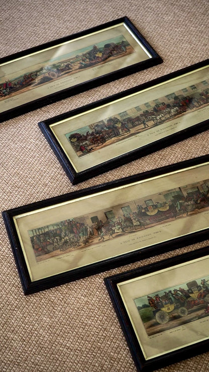 Antique English Coaching Prints, A Trip to Brighton, Set of Four Engravings