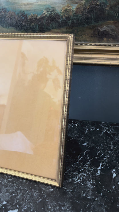 Gold Plated Picture Frame with Geometric Border | Vintage Brass Picture Frame