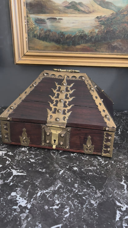 Antique Anglo-Indian Brass Mounted Keepsake Box | 19th Century Rosewood Storage Chest