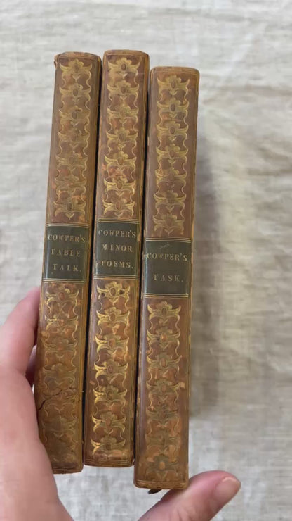 William Cowper Poems 3 Volumes John Sharpe 1825 Antique Calf Set