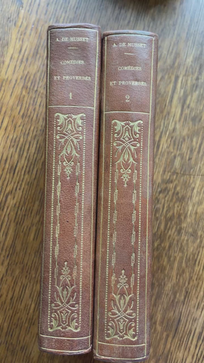 2 Vol. "Comédies et Proverbes" French Half Purple Leather Books