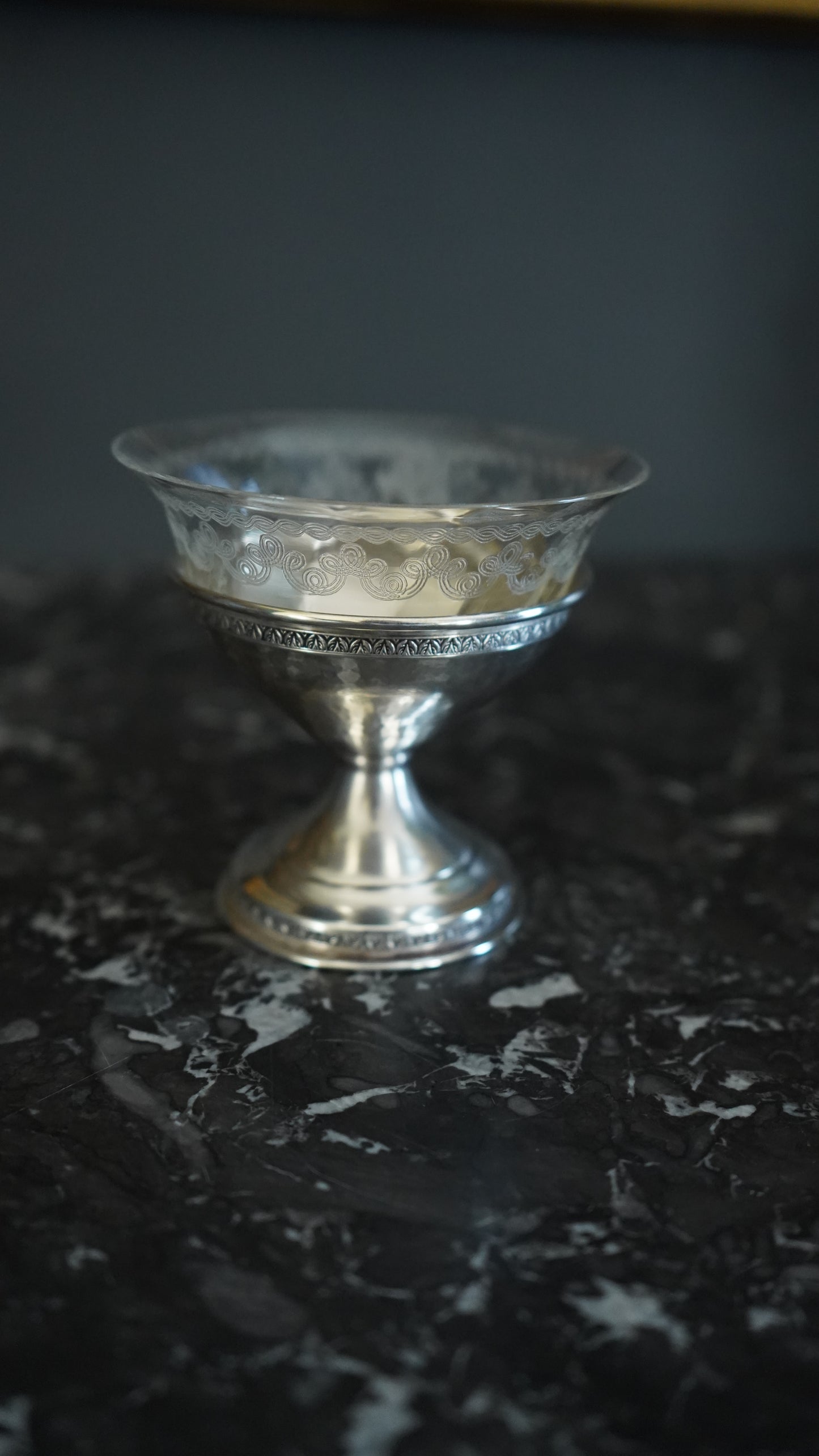 Set of 6 Sterling Silver & Etched Glass Dessert Cups