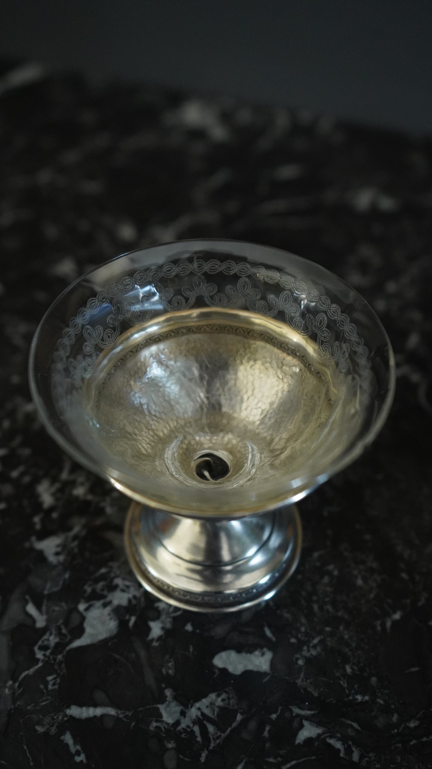 Set of 6 Sterling Silver & Etched Glass Dessert Cups