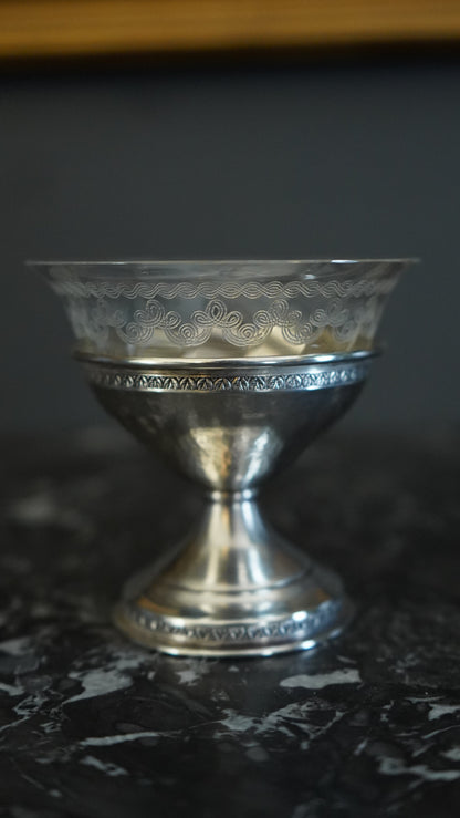 Set of 6 Sterling Silver & Etched Glass Dessert Cups
