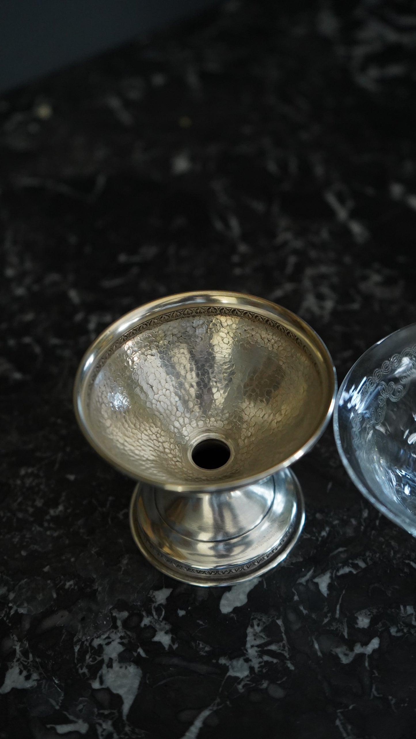 Set of 6 Sterling Silver & Etched Glass Dessert Cups