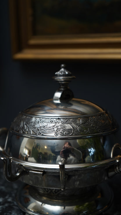 Antique 1880 Wilcox Silver-Plated Caviar or Butter Dish with Glass Insert